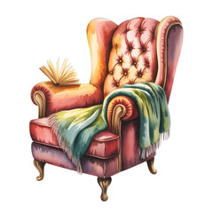 Cozy armchair with book and blanket, perfect for relaxation and reading time