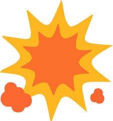Cartoon style explosion burst with orange and yellow star shape plus smoke clouds. Flat design, ideal for comics, animations, and game effects.