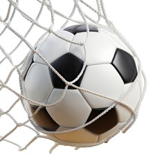 Naklejka premium Soccer ball nestled in a goal net