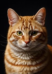 Orange Tabby Cat Portrait on Black Background