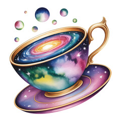 Stunning galaxy teacup illustration, a perfect blend of art and cosmic wonder
