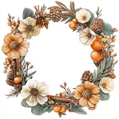 Wreath illustration botanical autumn.
