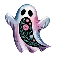 Whimsical floral ghost illustration, perfect for Halloween designs and decor