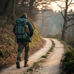 A solitary hiker on the trail