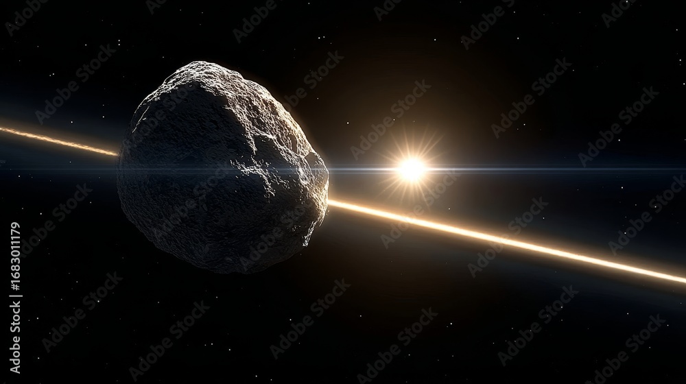 Canvas Prints distant dark rock in celestial space reflecting cosmic starlight with planet formation in view