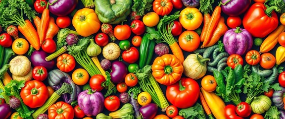 Vibrant seamless pattern featuring a colorful array of fresh vegetables, celery, ginger