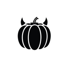 Black pumpkin devil horns icon halloween