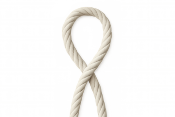 White rope curling into infinity symbol, symbolizing eternal connection and resilient strength against transparent backdrop