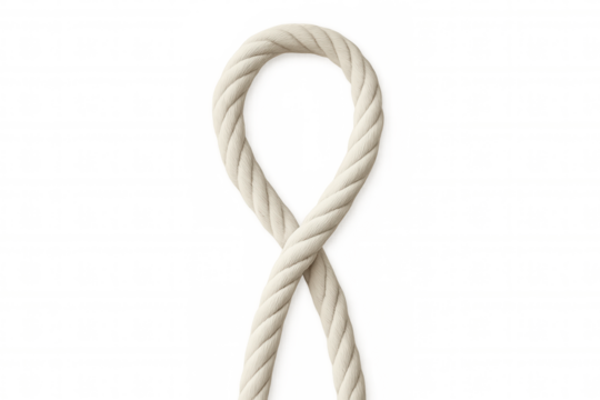 White rope curling into infinity symbol, symbolizing eternal connection and resilient strength against transparent backdrop