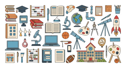 Ignite learning and exploration with this vibrant collection of educational and scientific icons.