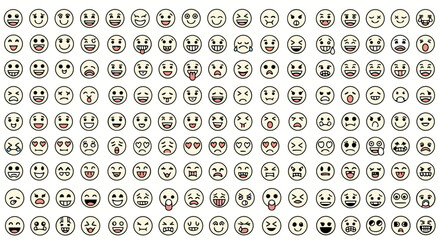 Fototapeta premium Vibrant collection of diverse emoji faces expressing a wide range of emotions, perfect for digital communication and creative projects