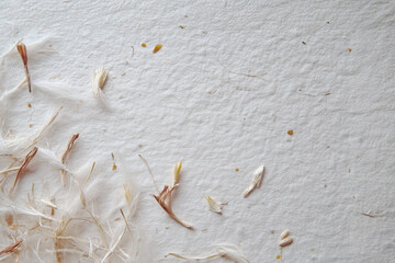 Obraz premium Snow entangled in washi paper fibers and fluff.