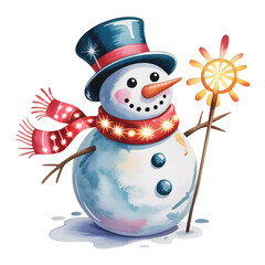 Charming snowman with top hat and scarf brings winter holiday cheer