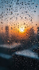 Obraz premium Sunrise Through Window With Rain Drops