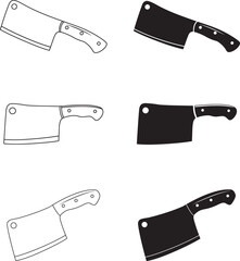 Collection of hand drawn and silhouette cleaver knives for culinary and butcher use