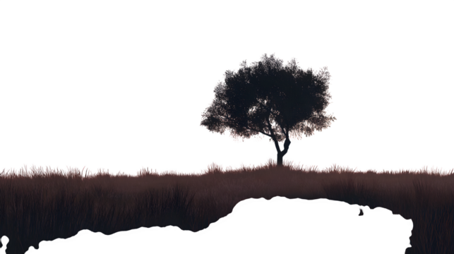 Lone Tree at Dusk, isolated on transparent background