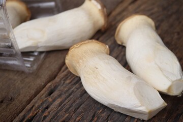 Fresh white shimeji mushrooms in tray