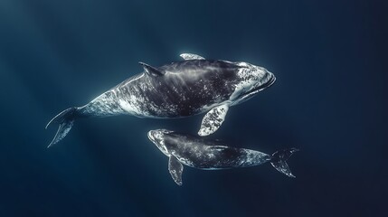 Fototapeta premium Gorgeous underwater view showing whale calf enjoying calm ocean swim picture
