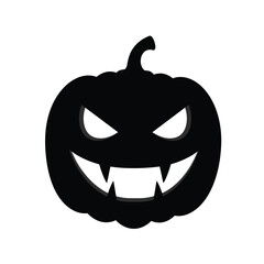 Black pumpkin with sharp vampire teeth and glowing eyes