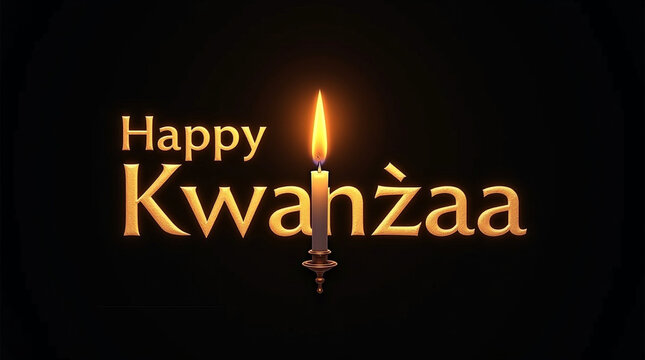 Elegant happy kwanzaa animation featuring a glowing candle and golden text against a dark background, ideal for conveying warm wishes and celebrating african heritage during the holiday season