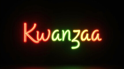 Obraz premium A vibrant neon sign illuminates the word kwanzaa, radiating a warm glow against a dark backdrop, symbolizing the joyous celebration of african heritage and unity during the festive season