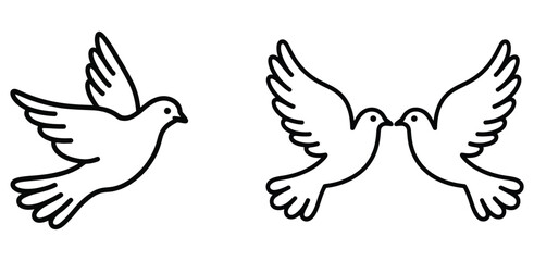 Obraz premium Two pairs of flying doves in a simple outline silhouette style symbolizing peace and freedom