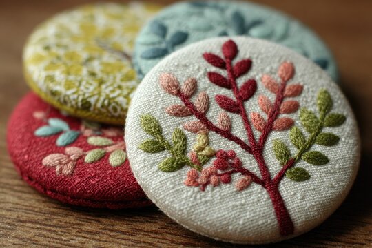 Embroidered fabric buttons in various colors