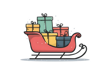 Obraz premium Red sleigh with gifts Christmas vector icon, festive holiday tra