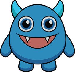 Fototapeta premium a cute blue monster cartoon vector illustration. perfect for kids design and creative projects. the monster is smiling and has big eyes and horns. it is a funny and happy character.