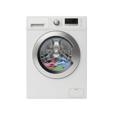 Modern washing machine with laundry ready for a wash, promoting cleanliness and efficiency for homes