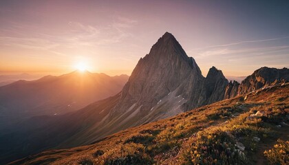 Majestic mountain peak sunrise. 4