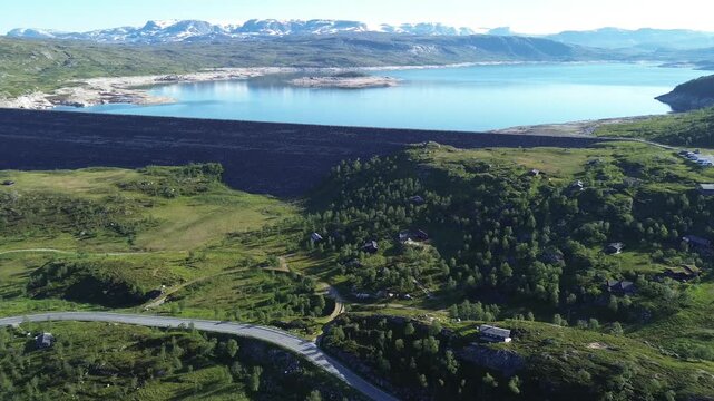 Drone Flying Towards Sysendammen and Sysenvatnet &ndash; Hardangervidda, Norway