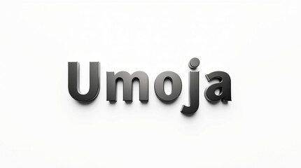 Umoja, a swahili term for unity, is presented in 3d with a glossy black finish and isolated on white background, representing the first principle of kwanzaa and the value of togetherness