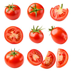 Fototapeta premium Fresh Red Tomatoes in Various Cuts and Views for Culinary Creations