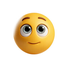 A cute 3D yellow emoticon with big eyes and a slight smile on a black background