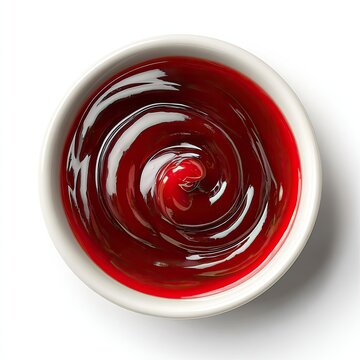 Red sauce swirling in a small bowl