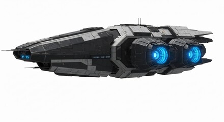 未来都市 宇宙船 力強く飛行 青色エンジン輝く. AI Generated