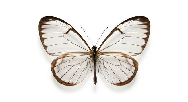 Butterfly &ndash; glasswing butterfly with intricate patterns and delicate wings on a clean bright white background