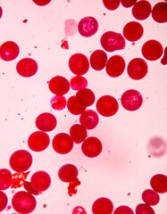 View under a microscope, blood-red blood cells 