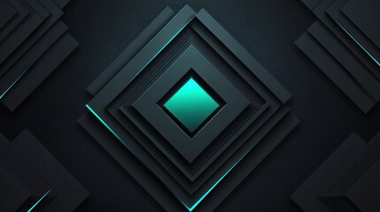 Fototapeta premium Nested teal and dark gray squares, layered effect, subtle glow