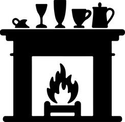 Cozy fireplace silhouette vector illustration