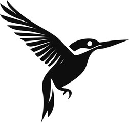 Obraz premium Kingfisher Bird Aves Animal Vector Logo in Black and White, Minimalist and Simple Design, Perfect for Wildlife Branding, Nature Illustration, and Unique Animal Identity 