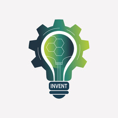 Innovative invention concept featuring light bulb inside gear with chemical structure representing ideas and solutions for business growth and technology progress