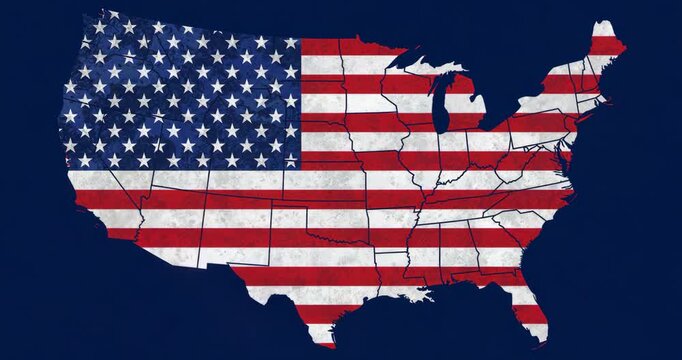 Initiating US flag map showing golden light traveling highlighting regions on navy backdrop