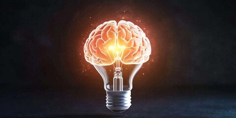 Illuminated human brain represented as a light bulb Generative AI