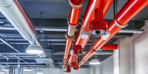 Modern fire safety systems in a commercial building setup Generative AI