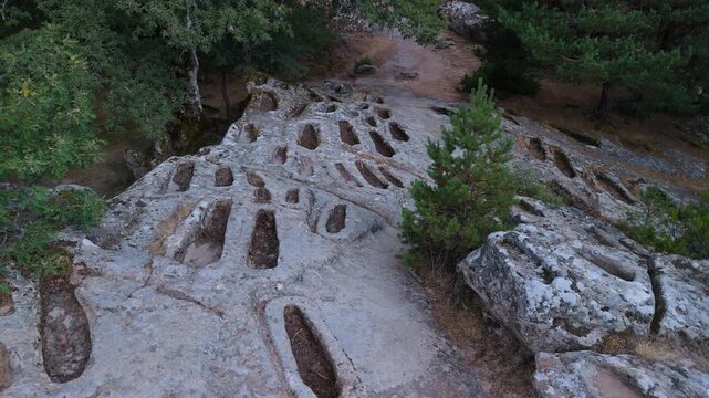 Early medieval necropolis of Cuyacabras in Quintanar de la Sierra, in the Sierra de la Demanda. Province of Burgos, Castile and Le&oacute;n, Spain. Europe