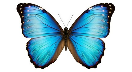 Butterfly &ndash; blue morpho butterfly with intricate wing patterns on a clean white backdrop for creative designs isolated on white background