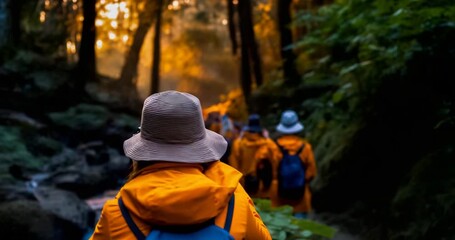 Eco-tour group observing wildlife in natural habitat, soft natural lighting, responsible tourism