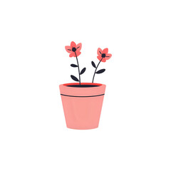 Pink Potted Flowers: Simple Botanical Illustration